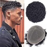 Curly Toupee Hair For Men Human Hair 8x10 Inch Full French Lace Toupee Hair System #1 Jet Black Mens Hair Replacement Wigs