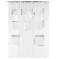 Amazon Basics 8-Gauge PEVA Shower Curtain or Liner with Mesh Storage Pockets - 72