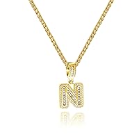Gold Initial Capital Letter A-Z Necklace Personalized Hip Hop Iced Out Pendant Jewelry for Women Men 3mm 24