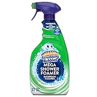 Mega Shower Foamer Disinfecting Spray, Multi-Surface Bathroom and Tile Cleaner Grime Fighter, Removes 100% Soap Scum, Rainshower Scent, 32 oz