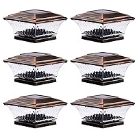 HUYIENO Solar Post Cap Lights Outdoor LED Lighting Deck Fence With Two Light Modes Warm White/Bright White Suitable for 4x4 Wooden Posts Brushed Copper 6PK