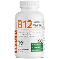 Vitamin B12 1000 MCG (B12 Vitamin as Cyanocobalamin) Sustained Release Premium Non GMO Tablets Supports Nervous System, Healthy Brain Function and Energy Production, 180 Tablets