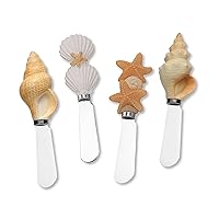 4-Piece Hand Painted Resin Handle with Stainless Steel Blade Cheese Spreader/Butter Spreader Knife, Assorted (Shells)