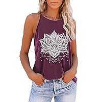 Halter Tops for Women Summer Sleeveless Tank Tops Cute Floral Printed Racerback Basic Cami Tee Shirts