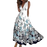 2024 Womens Summer Dresses Casual Boho Beach Sundress Floral Sleeveless Elegant Wrap Flowy Wedding Guest Dress Fashion