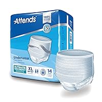 Attends Underwear for Adult Incontinence Care with quick-dry channels, Ultimate Absorbency, Unisex, X-Large, 14 count (x4)
