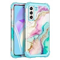 Casetego Compatible with Galaxy S21 5G Case,Floral Three Layer Heavy Duty Sturdy Shockproof Full Body Protective Cover Case for Samsung Galaxy S21 5G 6.2 inch,Blue