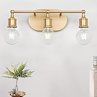MAXvolador Bathroom Vanity Light, 3-Light Gold Vanity Lighting Fixture, Modern Wall Sconce Lights, Farmhouse Wall Mount Over Mirror Vanity Lamps