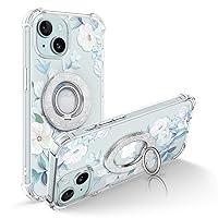 GVIEWIN Bundle - Compatible with iPhone 15 Case (Hibiscus) + Magnetic Phone Ring Holder (Silver)