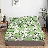 MUSOLEI Frog Sheets Cartoon Animal Fitted Sheet Cute Frog Bedding Sheet Sets for Boys Girls and Teens boy Bed Sheets 1 Deep Pocket Fitted Sheet with 2 Pillowcases Microfiber (Frog01, Full Size)