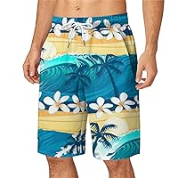 Men's Hawaiian Beach Shorts Stylish Lightweight Drawstring Tropical Flower Swim Trunks Quick Dry Holiday Beachwear