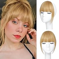 Clip in Bangs - 100% Human Hair French Bangs Clip in Hair Extensions, Honey Blonde Bangs Fringe with Temples Hairpieces for Women Curved Bangs for Daily Wear (French Bangs,Honey Blonde)
