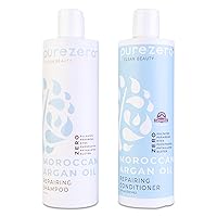 Purezero Moroccan Argan Oil Shampoo & Conditioner set - Repair Damaged Hair - Fight Dandruff & Frizz - Zero Sulfates, Parabens, Dyes, Gluten - 100% Vegan & Cruelty Free - Great For Color Treated Hair