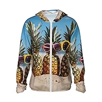 Pineapple Fruit Sunglasses Print Sun Protection Hoodie Jacket Full Zip Long Sleeve Sun Shirt With Pockets For Outdoor