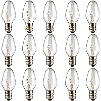 7 Watt Night Light Bulb and Salt Lamps Replacement Bulbs,C7/120 V/45 Lumen,E12 Candelabra Base,Warm White Glow - Dimmable,15 Packs