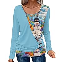 Christmas Shirts for Women 2023 Long Sleeve Tunic Two Piece Layering Top Pullovers Loose Fit Christmas Sweatshirts