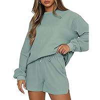 Women's Waffle Knit Pajama Set Long Sleeve Top and Shorts Lounge Sets Sleepwear Loungewear with Pocket