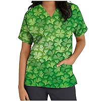 Short Sleeve Shirts for Women Summer Fall Vneck Loose Fit Long Work Scrub Festival Tops Blouses Shirts Women 2024