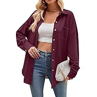 EFOFEI Womens Waffle Knit Shacket Jacket Casual Long Sleeve Shirts Button Down Dressy Blouses Tops