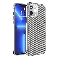 Luxury Titanium Metal Bumper Carbon Fiber Case for iPhone 13 Case Ultra Thin Shockproof Lens Protection Cover (Color : Silver, Size : for iPhone 12)