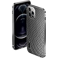 COOVS Case for iPhone 14 Pro Max, Carbon Fiber Texture Shockproof Back Cover with Camera Lens Protection Metal Bumper Frame Ultra Slim Drop Anti-Scratch Phone Case