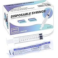 10 Pack 12ml/cc Plastic Syringe Dental Syringes Tools Curved Tip Individually Sealed with Measurement for Oral Wisdom Teeth Irrigation, Measuring Liquids, Feeding Pets, Lab, Oil or Glue Applicator