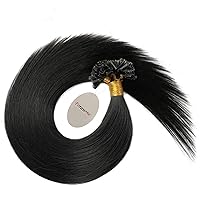 Keratin Nail Tipped Hair Extensions Cold Fusion Hairpiece Straight U Tip Hair Extensions 100 Remy Human Hair Pre Bonded Extensions #1B Black 24 Inch 100g/pack 1g/strand