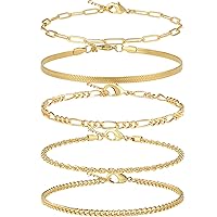Ankle Bracelets for Women Girls 14K Gold Plated/Sterling Silver Plated Anklet Bracelet Set Cuban Link Chain Anklets for Women Waterproof Plus Size Summer Jewelry Accessories for Women