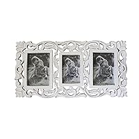 Decoriny ,2 Pack Family Collage Picture Frame for 5x7 Photos with 3 openings, Rustic Farmhouse Wood , Wall Mounting. (Milky White Distressed)