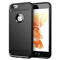 – TPU Ultra Slim Silicone Cover Compatible with Apple iPhone 6 / 6S in Carbon and Brushed Stainless Steel Design Combination – Case Protection Bumper Skin in Brushed-Black