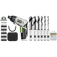 PHALANX 4V Cordless Screwdriver Kit & Hex-shank Wood Drill Bits Set, with Storage Case