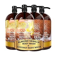 Bundle-Dead Sea Collection Almond Vanilla Body Wash+ Coconut Body Wash- for Women and Men - Pack of 2 (67.6 fl. oz) - Cleanses and Moisturizes Skin - With Natural Minerals and Vitamins Nourishing Skin