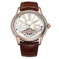 Classic Design Analog Male Watches with Oval Case Roman Numeral Markers Leather Band Retro Style Automatic Wristwatches for Men