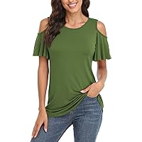 POSESHE Womens Plus Size Summer Tunic Tops Cold Shoulder Tee Ruffle Short Sleeve T Shirt