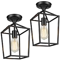 BesLowe 2-Pack Farmhouse Semi Flush Mount Ceiling Light Fixtures for Hallway, Industrial Close to Ceiling Lighting for Entryway Kitchen Foyer Laundry, Black