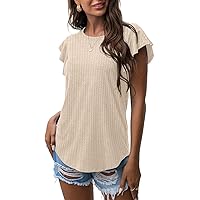IWOLLENCE Ruffle Short Sleeve Top Waffle Knit Tunic Casual Blouse Round Neck Shirts Summer Tank Tops for Women