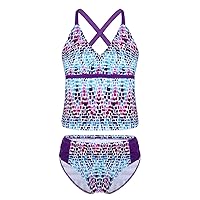 CHICTRY Big Girl's Youth 2 Piece Floral Tie-Dye Bathing Suit Tankini Swimwear Swimsuit