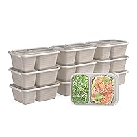 Bentgo® Prep - 2-Compartment Snack Containers with Custom-Fit Lids - Reusable, Microwaveable, Durable BPA -Free, Freezer and Dishwasher-Safe Meal Prep Food Storage - 10 Trays & 10 Lids (Clay)