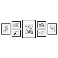 Gallery Perfect - 7-Piece Black Wall Frame Set - Kit with Decorative Art Prints - Hanging Template - Easy Installation Frame - Multi-Size Frames - Rectangular Wall Mount - Single Picture Frame