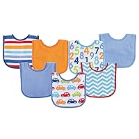 Luvable Friends Unisex Baby Cotton Terry Drooler Bibs with PEVA Back, Blue Car, One Size