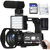 VETEK Video Camera 8K Camcorder,48MP Vlogging Camera for YouTube,wifi Video Camera for Filming,Video Recorder, 18X Digital Zoom 3.0“ LCD Screen Digital Camera with Microphone, 32G SD Card, Remote Cont