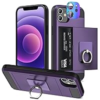 Vofolen for iPhone 12 Case Wallet Credit Card Holder with Transparent Ring Stand Kickstand, Camera Lens Protector Hidden Pocket Anti-Scratch Dual Layer Slim Protective Cover for iPhone 12 6.1 inch 5G