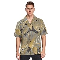 Hawaiian Mens Dress Shirts Short Sleeve Button Down Elegant Gold Leaves Daily Wear ropa para Hombre