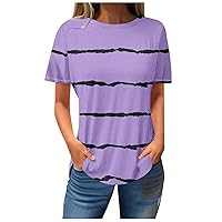 Women Color Block Casual Tops Fashion Summer Blouses Sexy Classy Short Sleeves Tunic Top Loose Fit Beach T Shirt