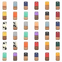 DanLingJewelry 50 pcs Random Color Resin and Walnut Wood Charms Rectangle Charms for Jewelry Making DIY Craft 20.5x10mm