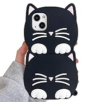 Compatible with iPhone 15 Case 6.1 Inch, 3D Cute Cat Cartoon Design Case Soft Silicone Case Shockproof Protective Phone Cover, Black