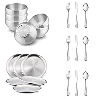 HaWare Toddler Utensils Set, Stainless Steel Kids Plates and Bowls Sets, 21-Piece Kids Dinnerware Set Includes Plate, Bowl and Silverware, Unbreakable Utenisl for Party, Picnic, Dishwasher Safe