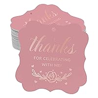 Hang Tags Thanks for Celebrating with Me Birthday Favor Bracket Shape Gift Tags Real Rose Gold Foil Bonbonniere Tag Pack of 100