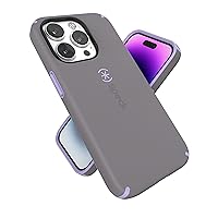 Speck iPhone 14 Pro Case - Built for MagSafe, Slim Phone Case with Drop Protection, Scratch Resistant - Soft Touch for 6.1 Inch iPhone 14 Pro - Dual Layer, Cloudy Grey, Spring Purple CandyShell Pro