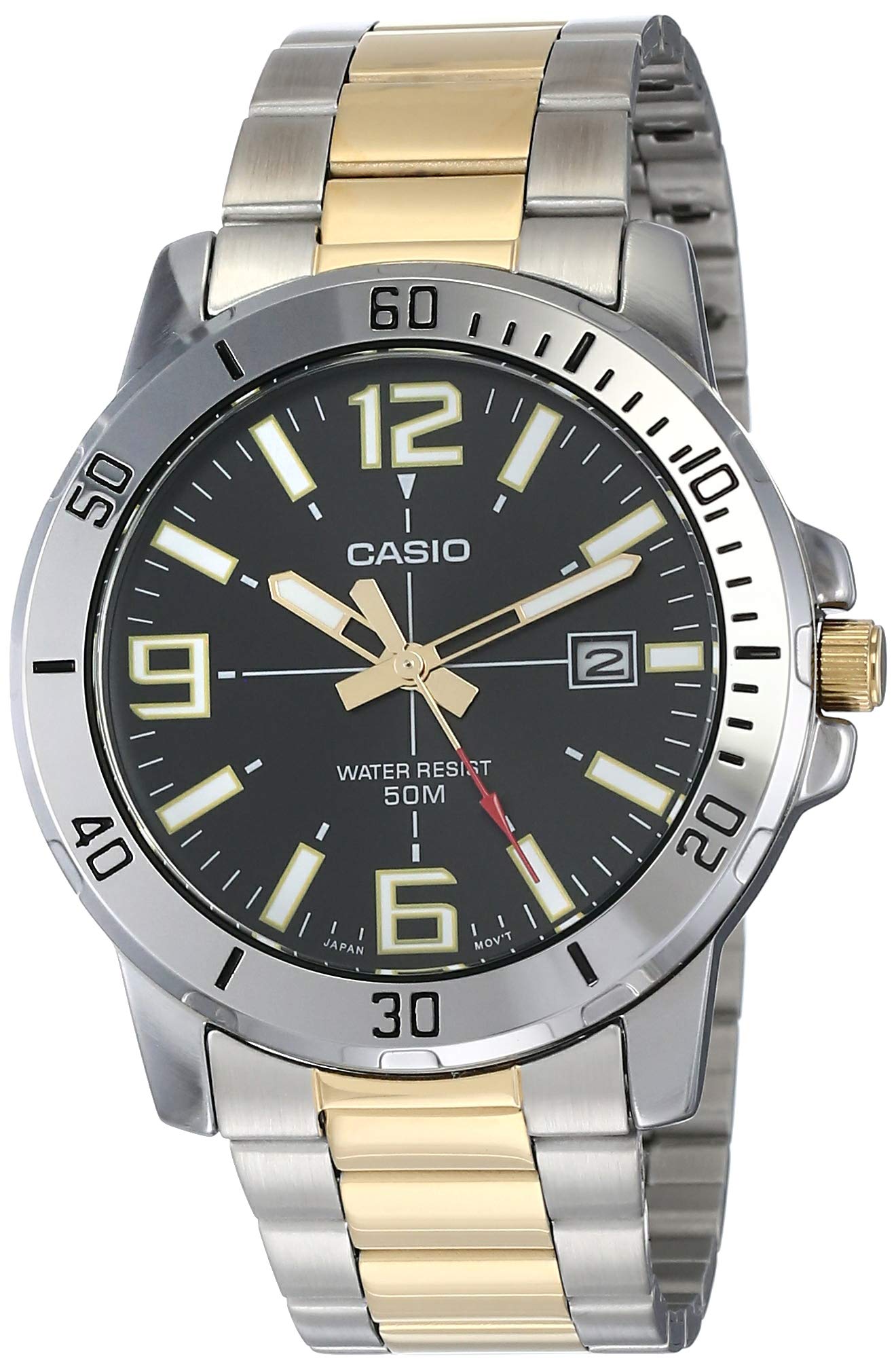 Caso MTP-VD01SG-1BV Men's Two Tone Stainless Steel Black Dial Casual Analog Sporty Watch